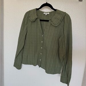 Madewell Olive Button Down Shirt Peter Pan Collar